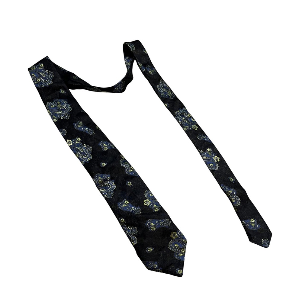 yApre' Cravats Mens Silk Necktie Black Blue Green Paisley Hand Made USA RN54725